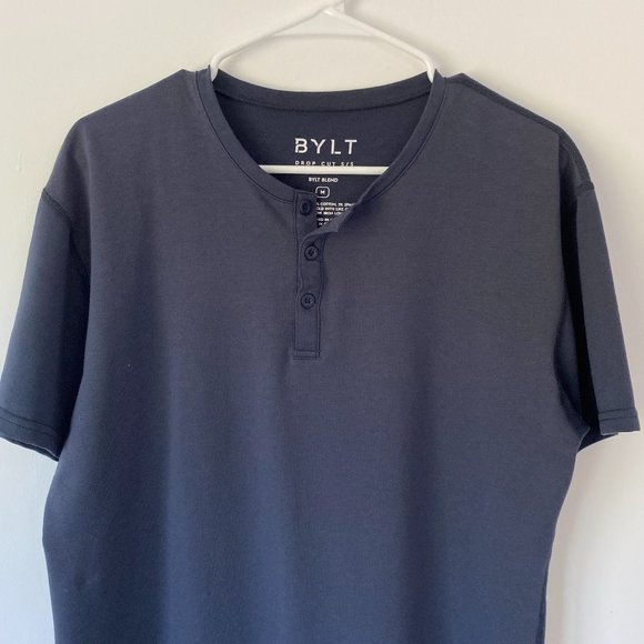 BYLT Mens Henley T Shirt Drop Cut Short Sleeve Gray Cotton Polyester Size M - Picture 1 of 7